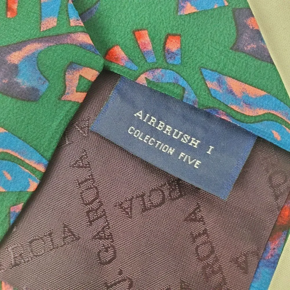 J Garcia‎ Men's Green Blue Abstract Silk Airbrush Necktie